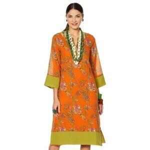 NWT Rara Avis by Iris Apfel Bird Floral Print Caftan in Orange Dress M